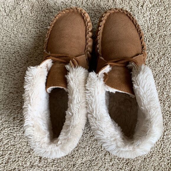 Chestnut brown suede Boots Chrissy moccasin Sherpa Faux Fur Bootie Size 8 - Picture 6 of 8